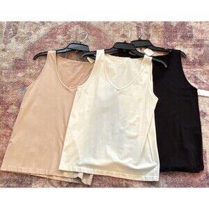 Ann Taylor Factory Beige White Black Knit Tank Top Scoop Neck M/L Lightweight